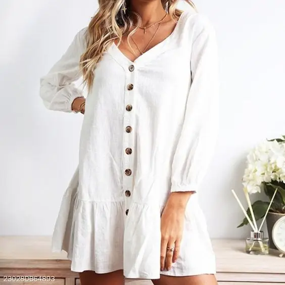Tunic Cover-ups White Tunic Beach Mini Dress Summer Women Beachwear Sexy V-Neck Button Front Swimsuit Cover Up Q744