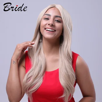 

Bride Long Wig Natural Vertical For Women Party Cosplay Wearing Synthetic Body Wig Center Point Bangs Blonde Fiber Women's Wigs