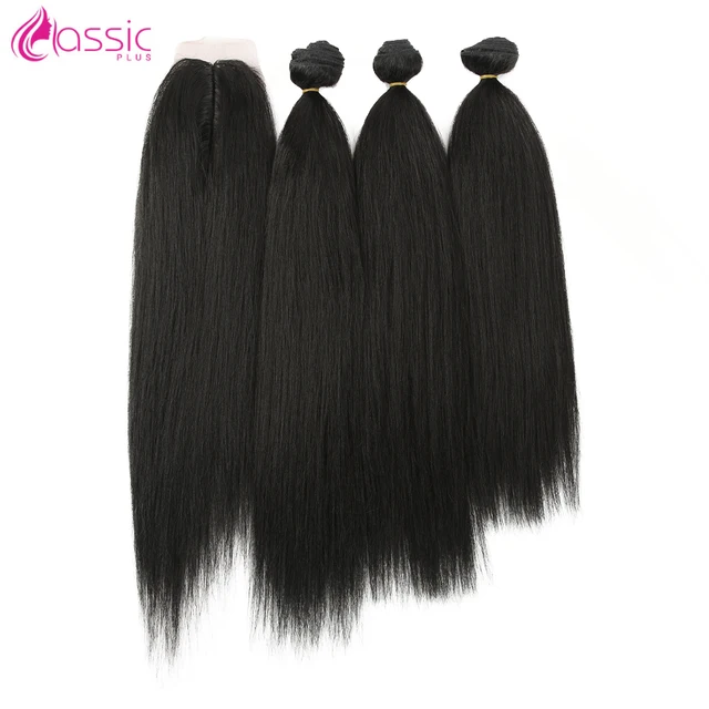 Beautyforever Kinky Straight Synthetic Hair Bundles Lace With Closure 18-22 Inches Hair Weaves Ombre Brown Black Hair Extensions 1