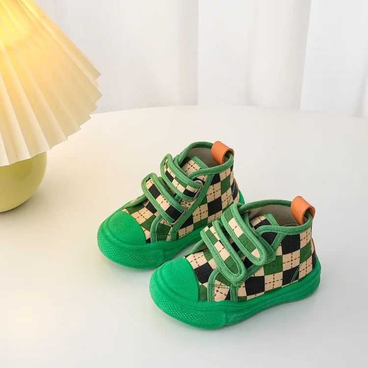 Children 2022 New Spring High-top Canvas Baby Cute Candy Green Lattice Kindergarten Shoes Boys Girls Fashion Soft Sneakers children's sandals Children's Shoes