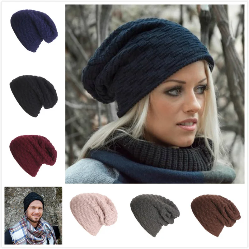 Осень и зима унисекс плюс бархатная Толстая вязаная шапка Skullies Beanies Мужская и женская уличная теплая полосатая Кепка в клетку Z178