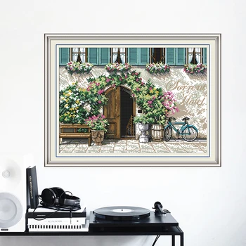 

HUACAN Embroidery Cross Stitch Flowers Needlework Sets For Full Kits White Canvas DIY Landscape Home Decor 14CT