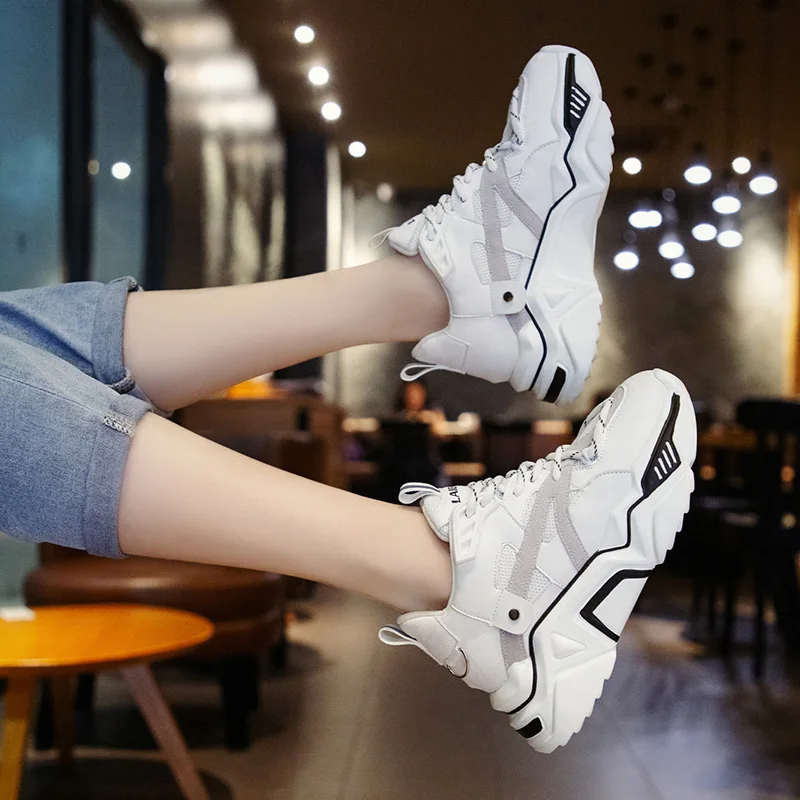 WDHKUN; дизайнерская обувь; женские туфли на танкетке на платформе; спортивная обувь из дышащего материала на шнуровке tenis feminino Повседневное Коренастый кроссовки Женская обувь Muj