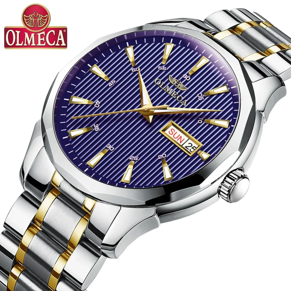 

OLMECA Mens Watches Luxury Stainless Steel Men's Fashion Casual Business Analog Quartz Waterproof Wrist watch Brand Men Watch