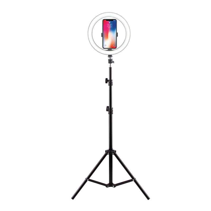 Светодиодный кольцевой светильник для селфи 5500K для студийной фотосъемки, заполняющая кольцевая лампа со штативом для iPhone, смартфона, макияж, видеосъемка