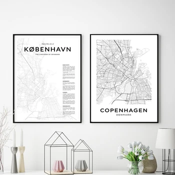 

Copenhagen City Map Posters Modern Nordic Prints Canvas Painting Wall Art Pictures For Danish Living Room Home Decoration