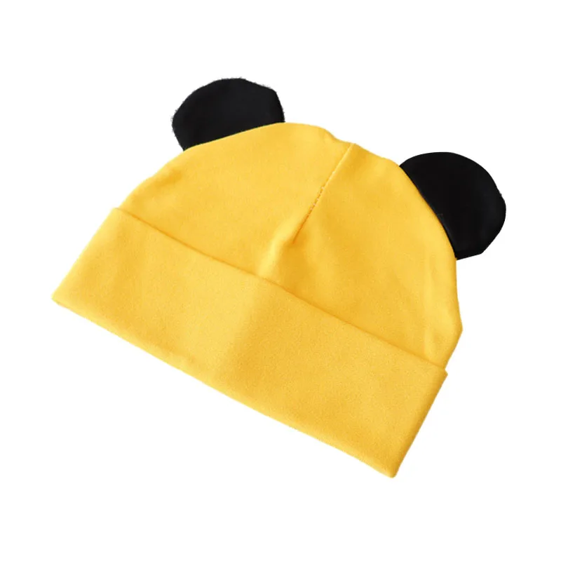 Yellow black Новая шапочка для малыша с героями мультфильма для девочек, хлопковая детская шапочка с ушками, эластичные детские шапки, аксессуары для малышей, шапка для маленьких мальчиков, 21 цвет - Цвет: Yellow black