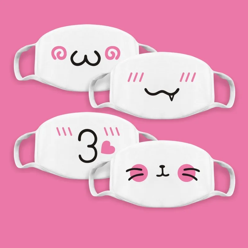 Cotton Face Mask Kawaii Anime Expression Breathable For Korean Unisex Mouth Muffle
