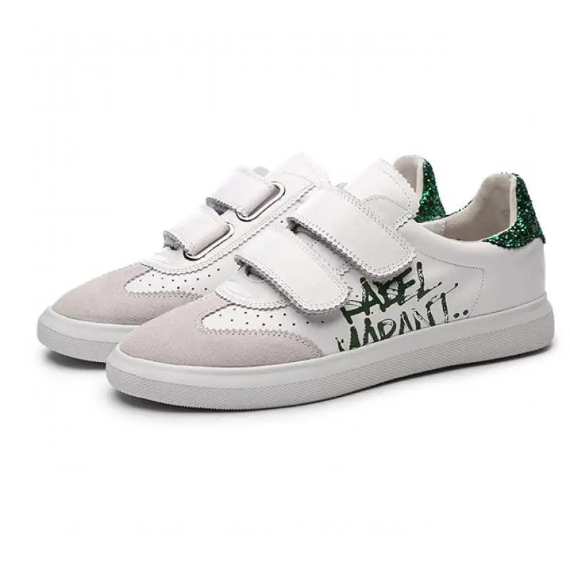 

Spring Genuine Leather Sneakers Women Sequins Lace-up Flat Platform Shoes Girl Casual Shoes