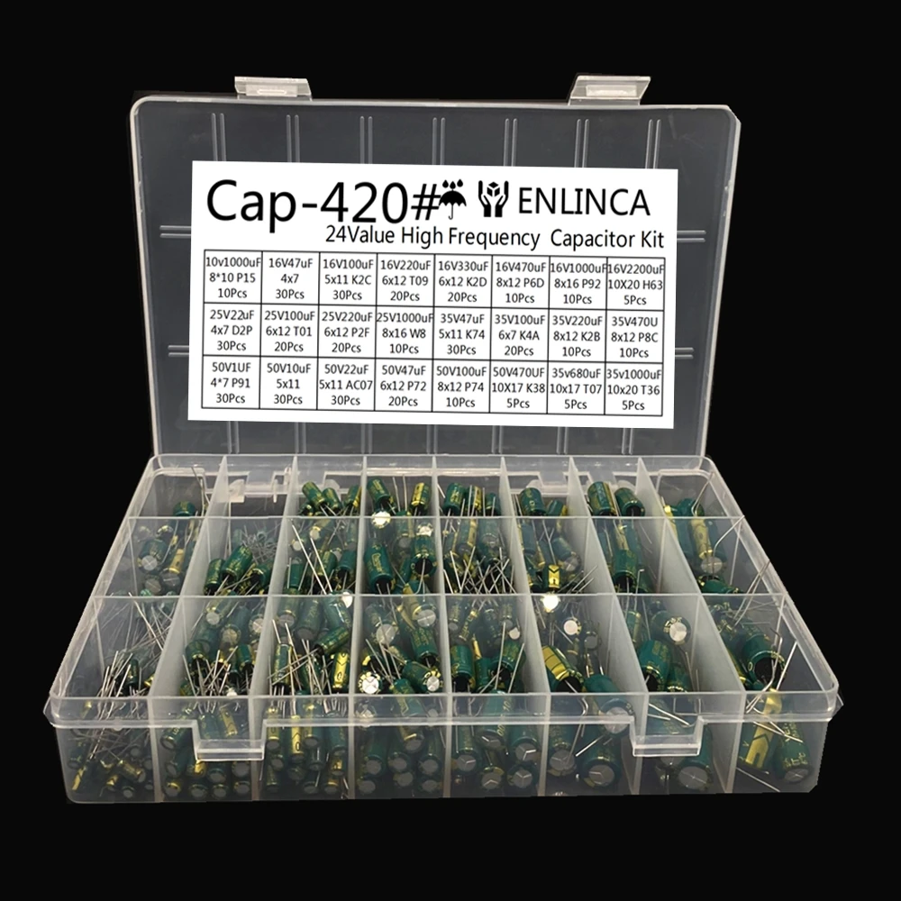 24Value capacitor kit 16V 25v 35V 50V 22uf 0.1uf 0.22uf 220uf 100uf 1000uf 2200uf 3300uf aluminum electrolytic capacitor 420pcs electrolytic capacitor aluminum capacitor aluminum electrolytic capacitor
