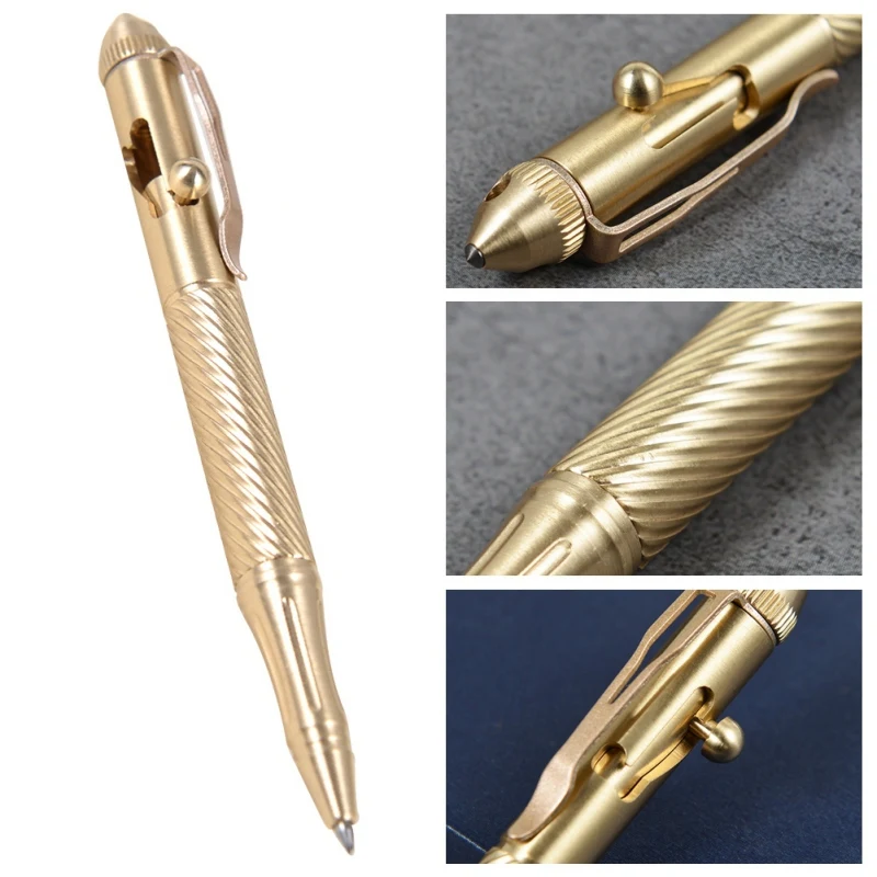 

Luxury Stainless Steel Brass Business Office Ballpoint Pen School Writing Stationery Ball Pen With Key Ring For Gift