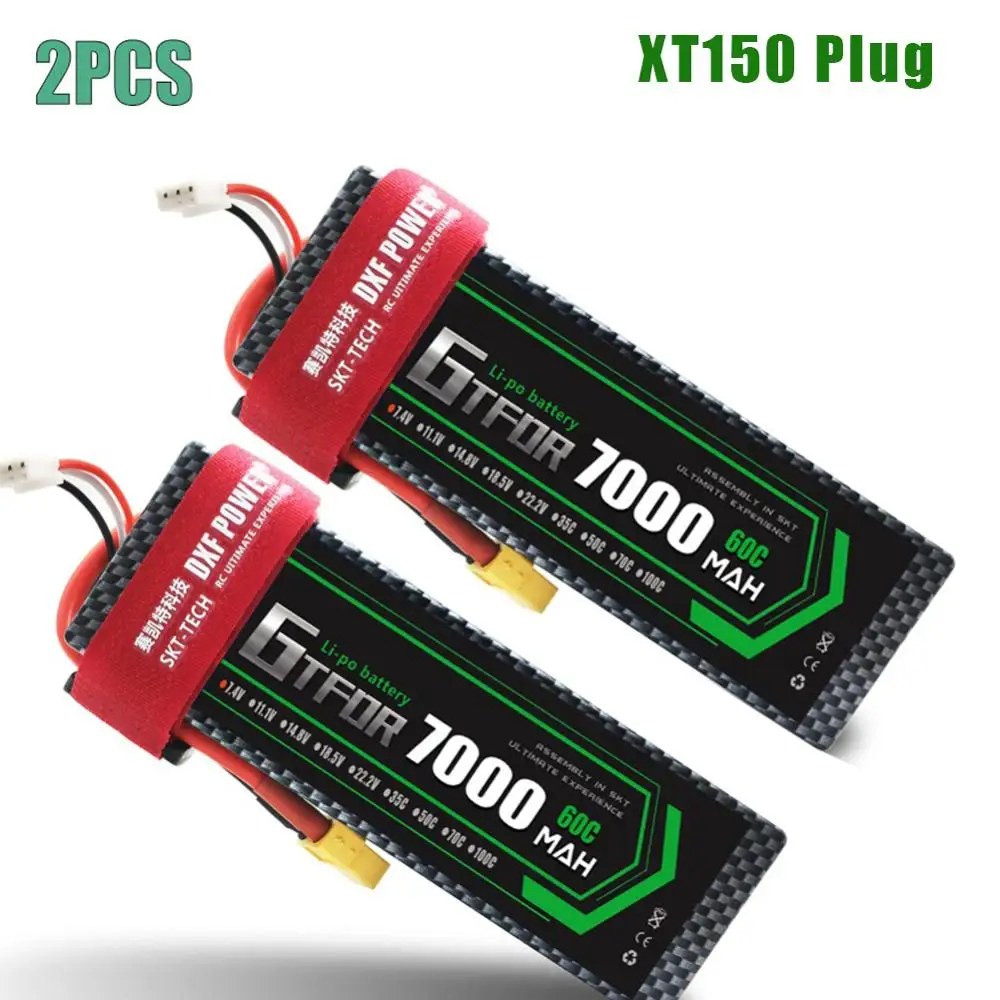 GTFDR 2 шт. RC батарея Lipo 7,4 V 11,1 V 2S 3S 6000MAH 6500MAH 6200MAH 7000mah 50C 60C 80C 100C 120C для RC Stampede автомобильный Дрон - Цвет: 2PCS7000HARDXT150