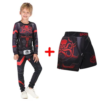 

Kid's Fight Set MMA Bjj Boxing Rashguard Compression T Shirt Running Fitness Boys Training Muay Thai Children's kickboxing Suits