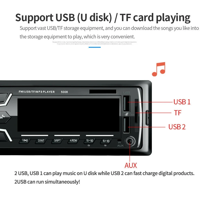 Автомобильный bluetooth стереонаушники в тире Fm Aux вход ресивер TF 2 Usb Mp3 плеер