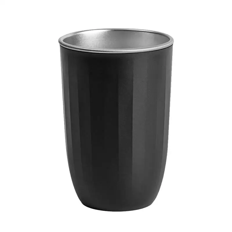 

Stainless Steel Coffee Cup Double-Layer Open Mouth Cup Simple Vertical Texture Drinking Cup Anti-Slip Coffee Cup For Home Cafe