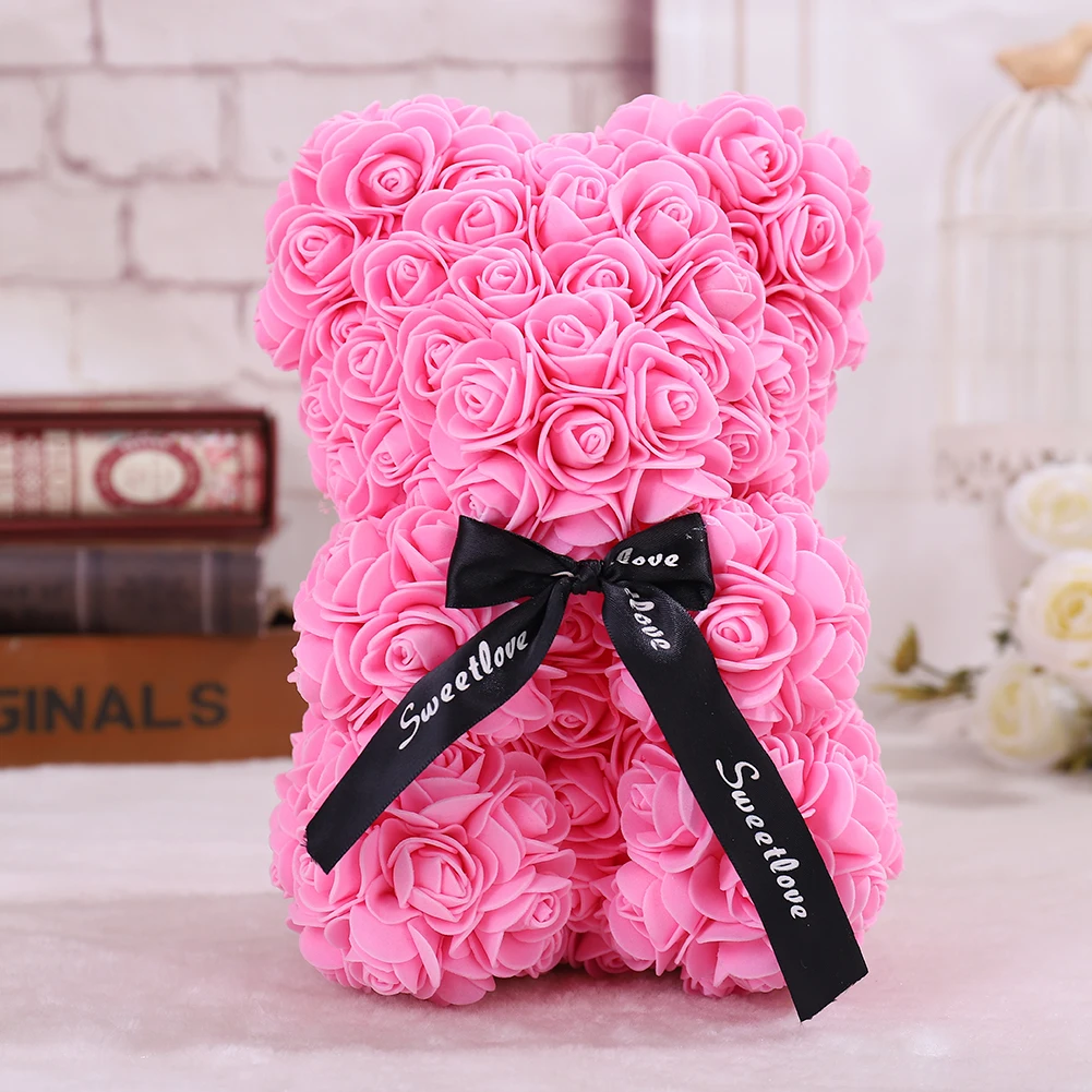 25*16 см Diy Мишка Тедди роза с коробкой Искусственные из ПЭ цветок медведь Роза День святого Валентина для девушки женщины жены Рождественский подарок - Цвет: pink