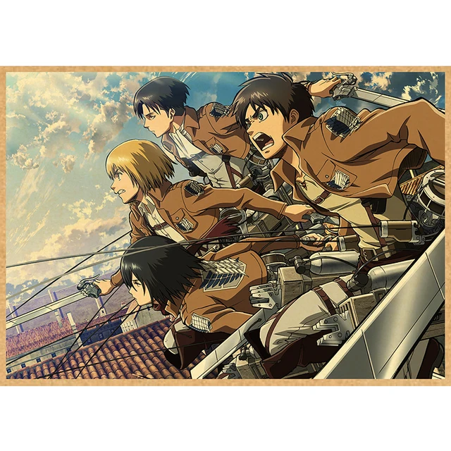 Attack on Titan Anime Poster Decor For Home Posters Room Wall Pictur Kraft Paper Retro And Prints Art Bar Cafe Stickers 42