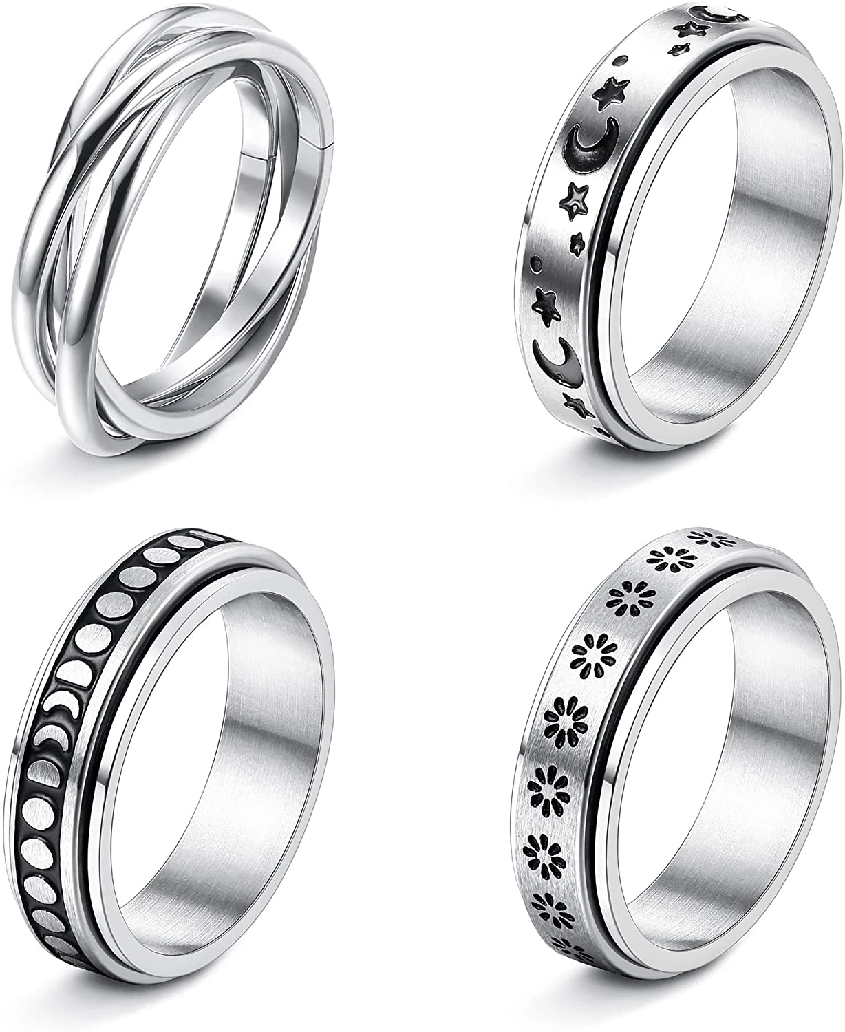 4Pcs Stainless Steel Spinner Ring for Women Mens Fidget Band Rings Moon  Star Celtic Stress Relieving Wide Wedding Promise Rings|Rings| - AliExpress