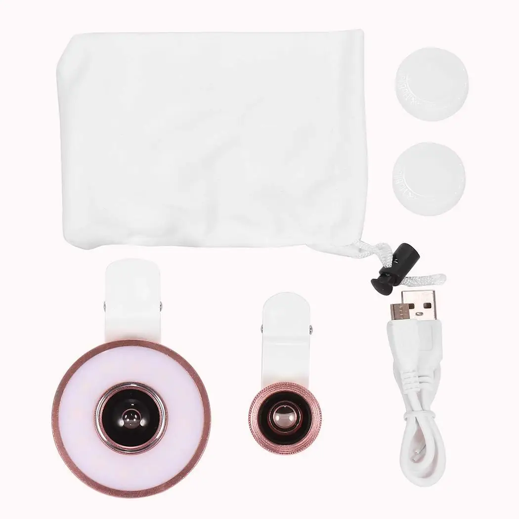 6 In 1 Clip On LED Light Fisheye Smartphones, Tablet PC 300pcs Wide Angle Macro Lens Kit For Smartphones