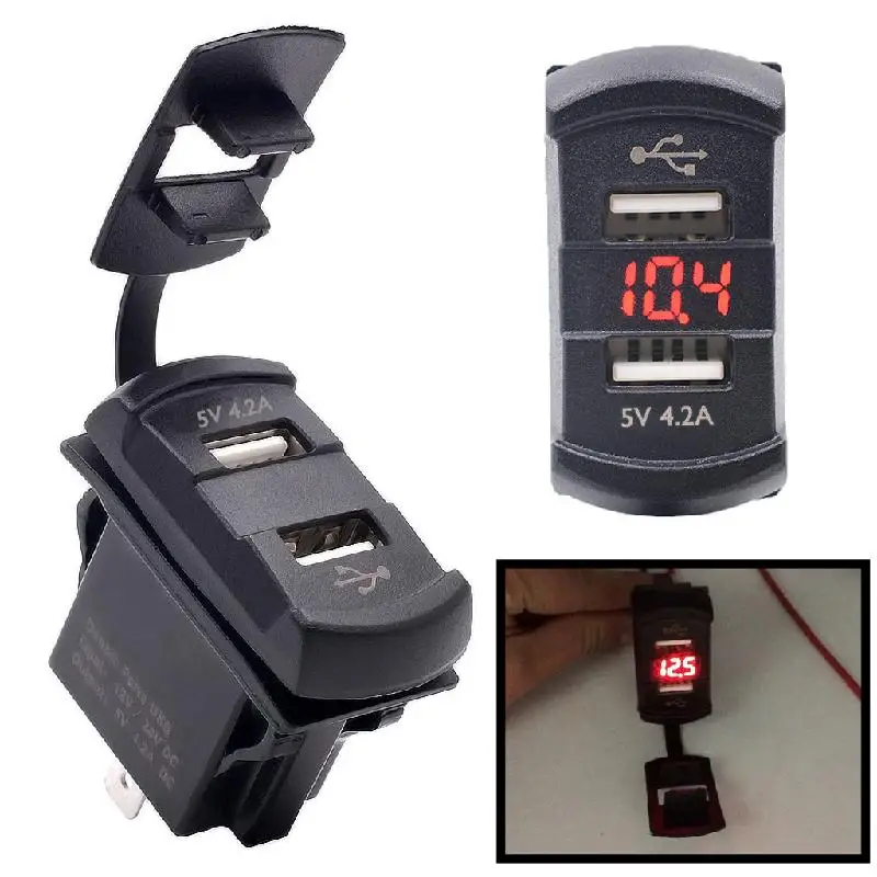 Горячая устройство для автомобиля с двумя портами USB лодка розетка кулисный переключатель Панель с Напряжение вольтметр синий светодиод 12 В LX9C