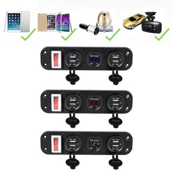 

Car Boat Truck DC 12V 24V 4 USB Charger Adapter LED Voltmeter With Switch Panel