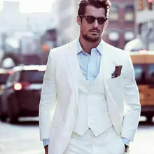 Пользовательские мужские 3 шт льняные костюмы жениха формальный свадебный для шафера смокинги