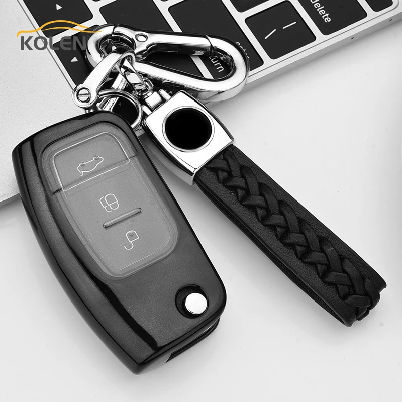 Soft TPU Car Remote Key Case Cover For Ford Fiesta Focus 3 Ecosport Kuga B-Max C-Max Escape Folding Key Holder Shell Accessories - H83160f65adab49b9a51349ba9c037180m