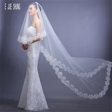 E JUE SHUNG, новинка, Длинная фата для невесты, один слой, кружевная кромка, свадебная фата, Veu De Noiva, свадебные аксессуары