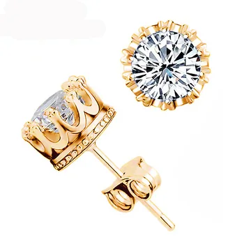 

Crown Earrings Stud Gold/Silver Color for Men Women White/Purple Diamondl Earrings Cubic Zircon Studs Earring Fashion Jewelry
