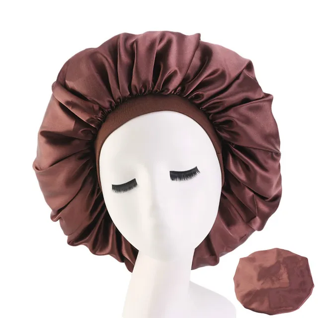 Large Print Satin Silky Bonnet Sleep Cap Width Elastic Band for Women Solid Color Head Wrap Lady Hair Accessories Wholesale style7