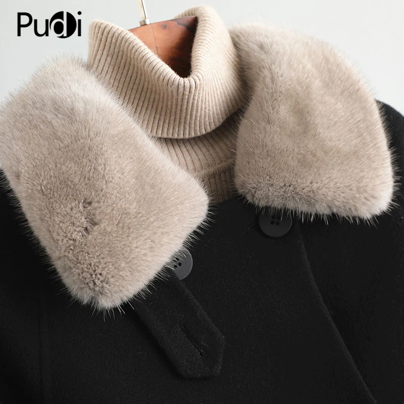 PUDI, Женское пальто из натуральной шерсти, женская меховая подкладка из меха кролика Рекс, воротник из меха норки, для отдыха, осень/зима, длинная куртка, верхняя одежда, A59775