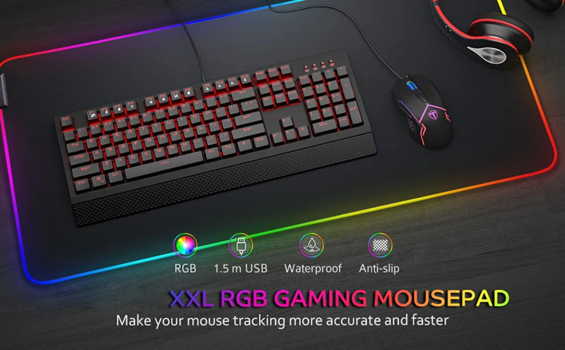 RGB Расширенный игровой коврик для мыши большой коврик для мыши мягкий светодиодный Коврик для компьютерной мыши с подсветкой для геймера офисный ПК настольный коврик XXL большой коврик для мыши