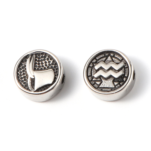 Of Zodiac Constellations Beads Gunmetal Stainless Steel Beads For Jewelry Making Round Taurus Pattern Beads 10mm Dia