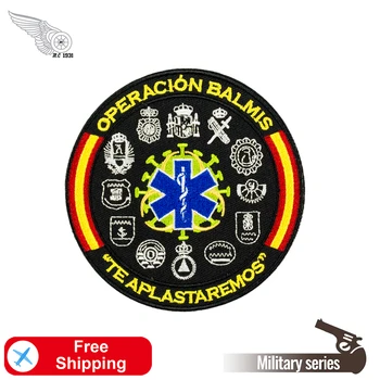

Operacion Balmis Spain Embroidery Patches Spanish Military Appliqued Iron on Badges for Clothing Morale Jacket Vest Accessories