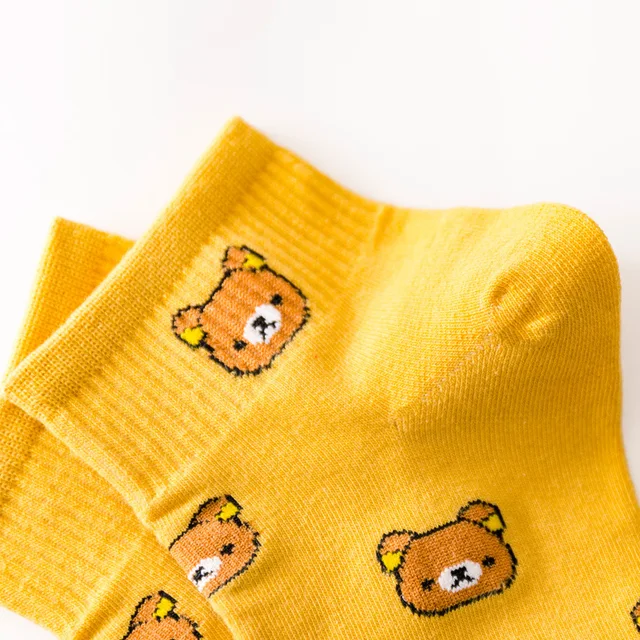 1 Pair of Cute cartoon women's pure Cotton socks cute and Fashionable bear socks five Colors of pure Cotton Female socks 08