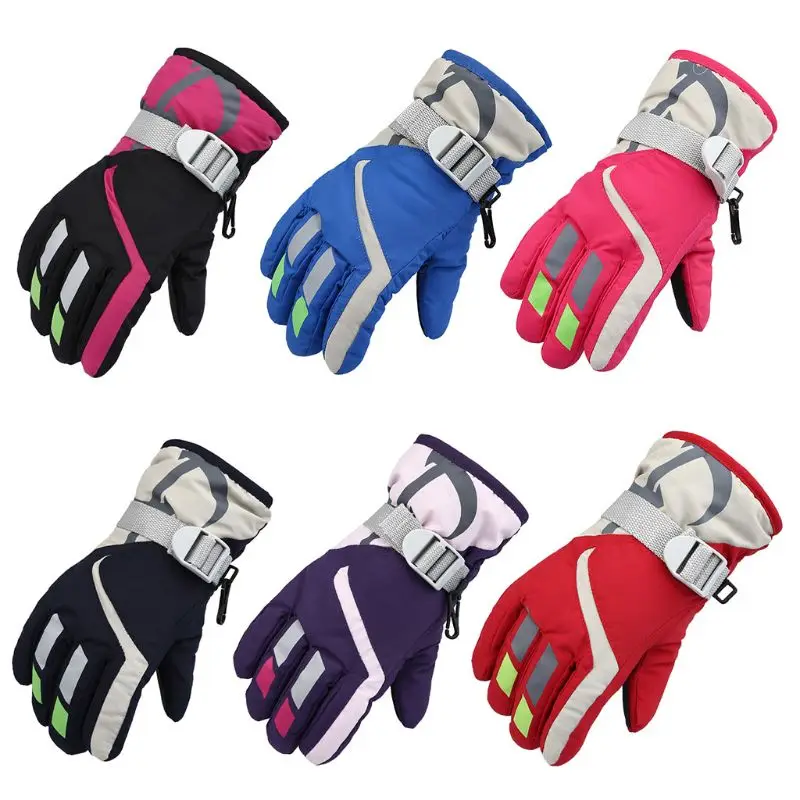 KLV Children Boys Girls Winter Warm Windproof Waterproof Sports Ski Gloves Kids Breathable Adjustable Glove