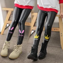 Весна и Осенние леггинсы для девочек искусственная кожа полиуретан леггинсы Детская одежда для девочек Детская верхняя одежда, брюки с кроликом и брюки-леггинсы, штанина-карандаш, брюки для девочек