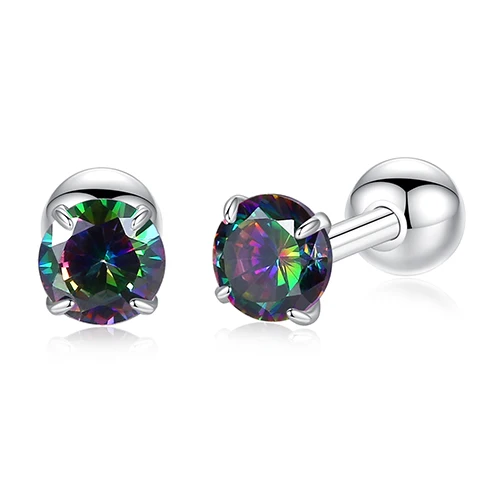 ELESHE Fashion Round Crystal Stud Earrings For Women Ladies 925 Sterling Silver AAA+ Zirconia Earrings Wedding Jewelry Gift - Окраска металла: Colorful