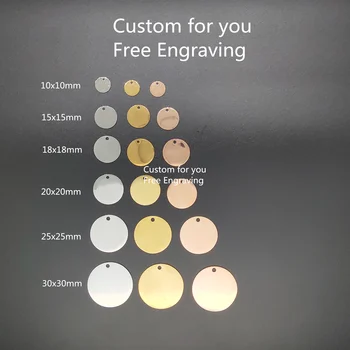 

ELANOR 20pcs/lot Free engraving Your personalized logo or words-stainless steel Charm Necklace Pendant Round charm Logo Tag