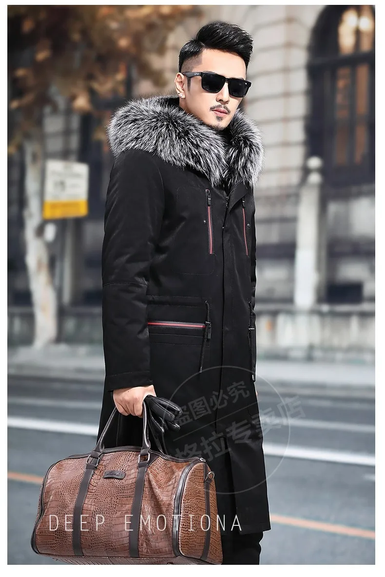 Real Fur Coat Men Rabbit Fur Coat Real Fur Parka Mens Clothing Fox Fur Collar Winter Coat Men Casaco MA8201NX809 YY1125