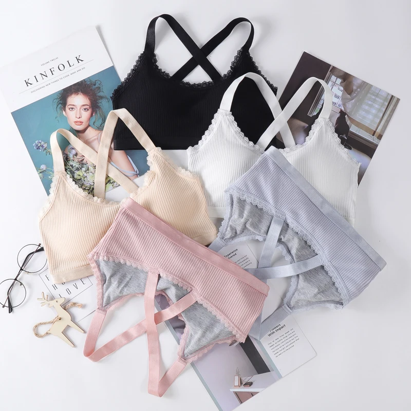 

Yoga Women Sport Bra Wrapped Chest Sexy Lace Edge Breathable Gathered Beauty Back Tube Top Ladies Cotton Fitness Sports Bra Bh