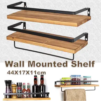

Wall Shelf Decorative Metal Wooden Rustic Floating Shelf Storage for Kitchen Bathroom Towel Frame Multifunction Storage Holder