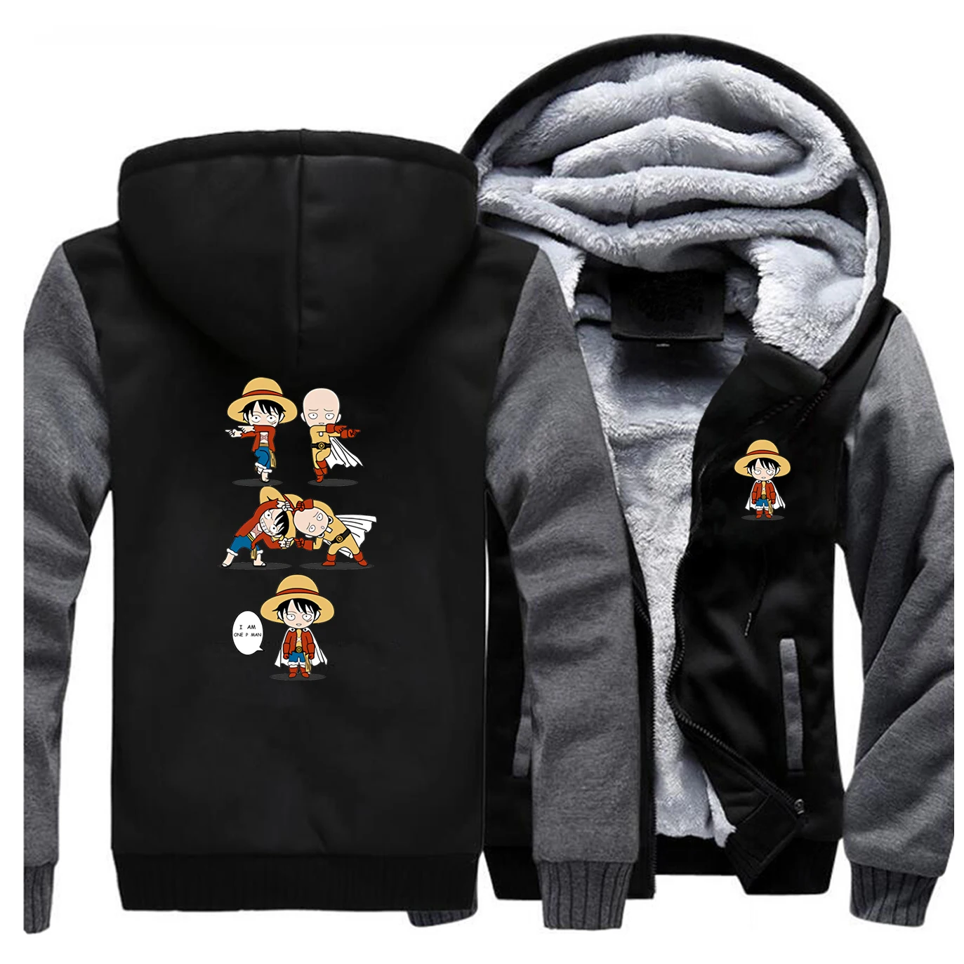 One piece One Punch Man Мужская куртка японское аниме забавное плотное флисовое пальто Зимняя Теплая мужская толстовка с капюшоном уличная спортивная одежда