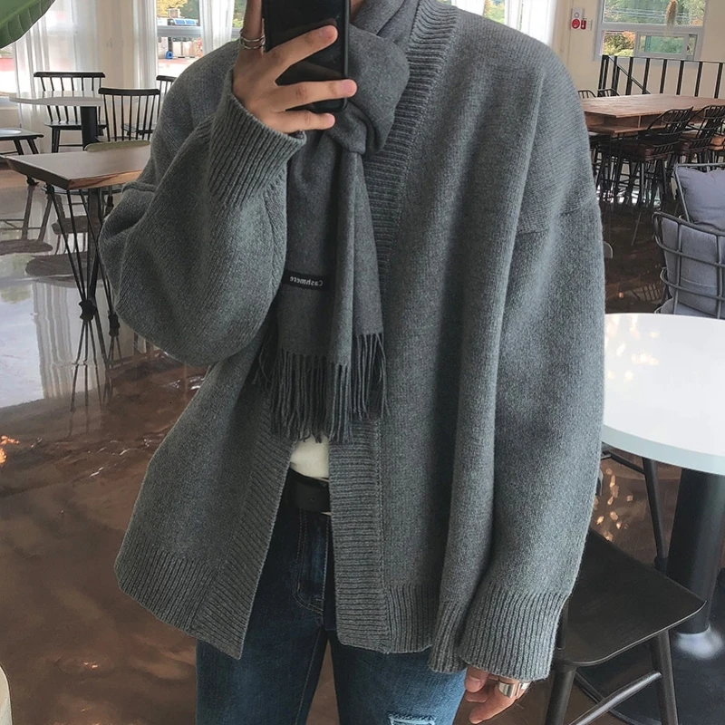 

2019 Winter Men's In Warm Woolen Sweater Grey/brown Color High-quality Cardigan Male Cashmere Nice Knitting Loose Coats M-XL