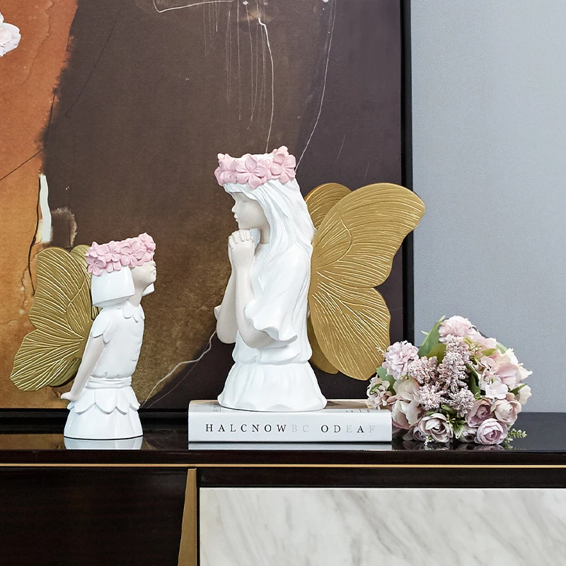 

Cute Flower Fairy Resin Figurine Bedroom Living Room Decoration Nordic Birthday Present Girl's Gift Home Decor Miniature Garden