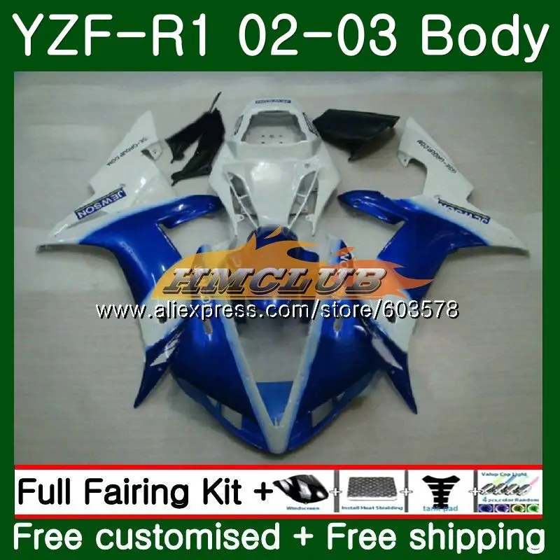Для кузова Yamaha YZF R 1 YZF 1000 YZF-1000 2002 2003 60CL. 19 белого и синего цвета YZF R1 02-03 тела YZF1000 YZF-R1 YZFR1 02 03 обтекатель