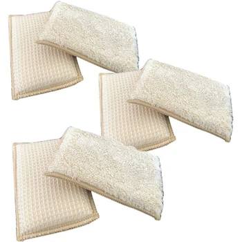 

6Pcs Cleaning Pad Bamboo Sponges Kitchen Scouring Pads Double Side Sponges Scourer Non Odor Dish Scrubber Brush