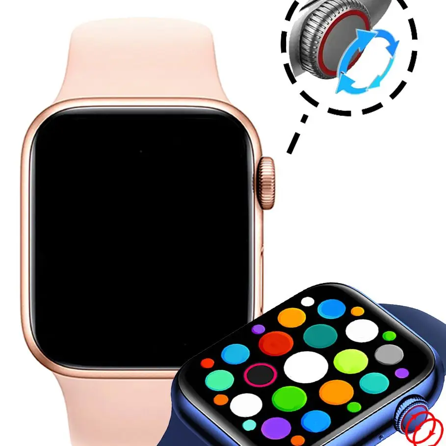 Full Touch Men Women T55 + Smart Watch Series 6 1.75 Inch ECG Waterproof Heart Rate Fitness Tracker 44MM SmartWatch PK W26 T500