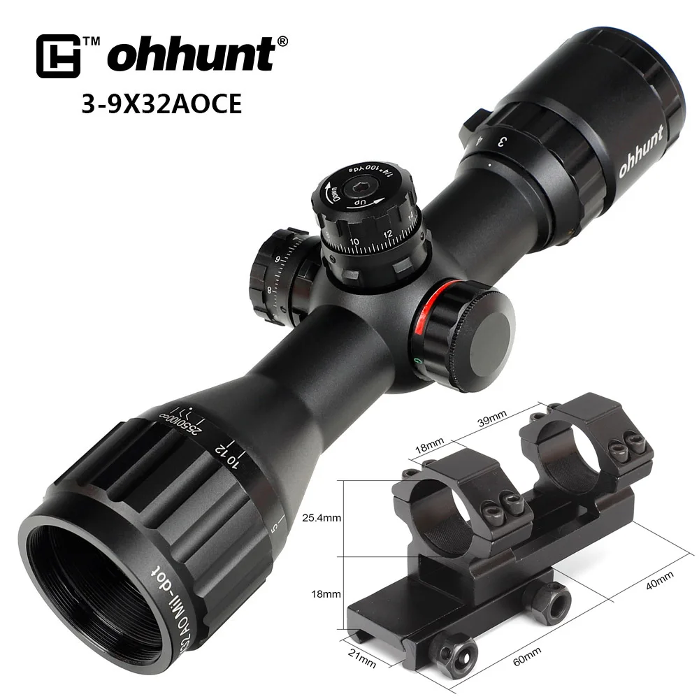 Ohhunt 3-9x32 AO компактная охотничья оптика 1/2 половина Mil точка сетка оптические прицелы башенки Блокировка с солнцезащитным козырьком тактический прицел - Цвет: with Picatinny Mount