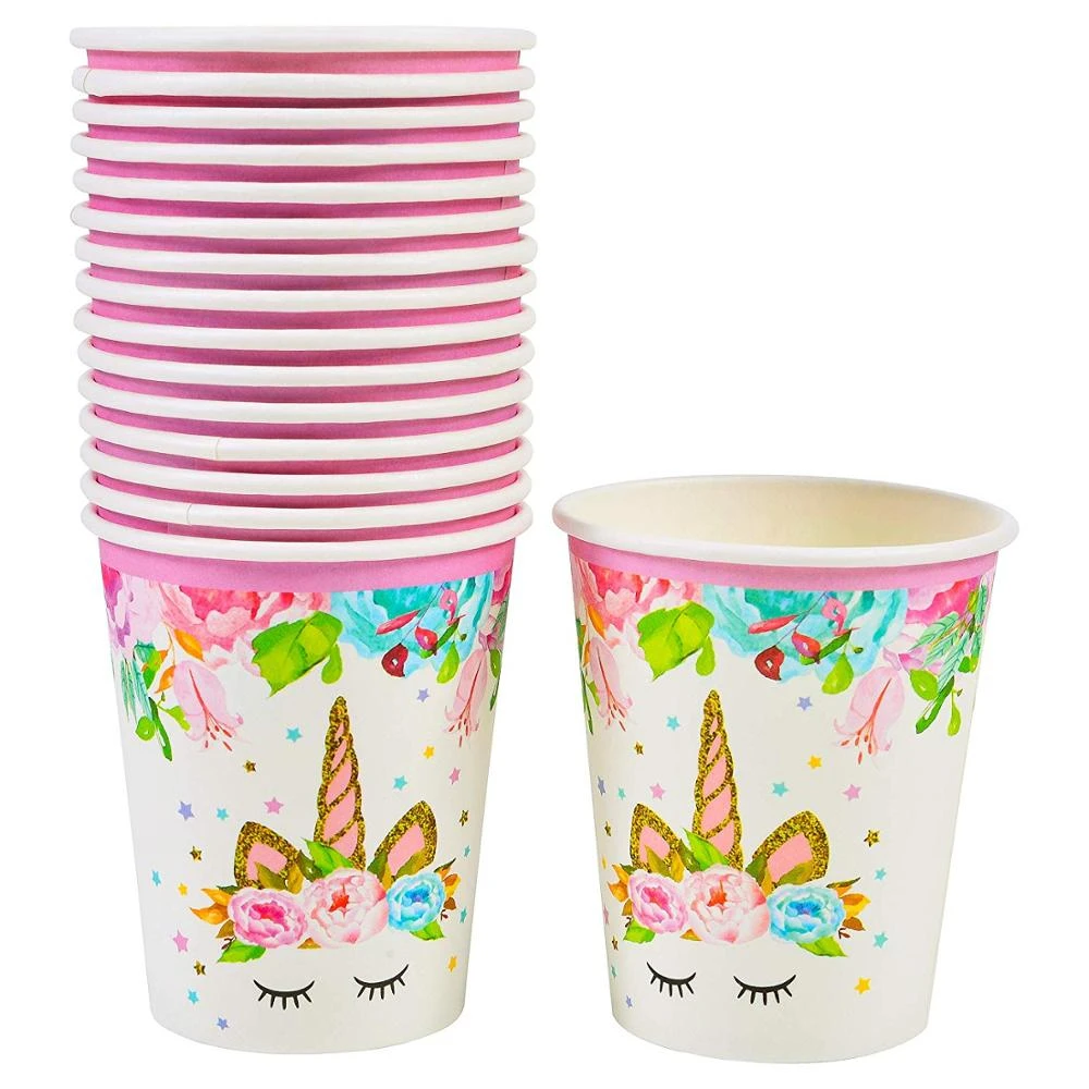 16 pcs Unicorn Paper Cups Disposable Cup Birthday Baby Shower Party
